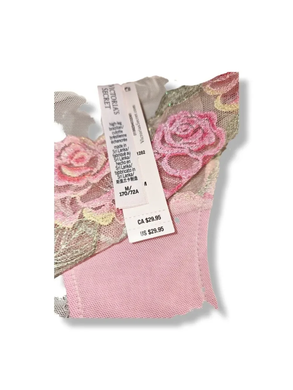 Victoria's Secret Pink Floral Lace Thong with Rose Appliqué